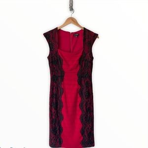 Deep Red & Black Lace Pencil Dress